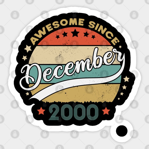 Awesome Since December 2000 Birthday Retro Sunset Vintage Sticker by SbeenShirts